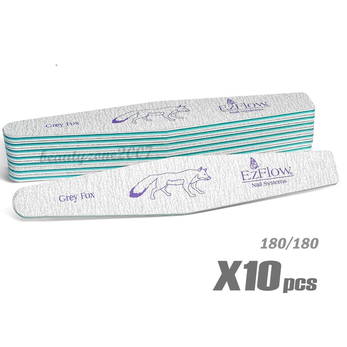 Ezflow Grey Fox Nail Files 180/180 - 10ct for acrylic UV gel Dip Powder