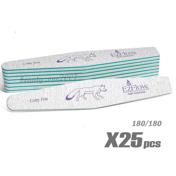 EzFlow Grey Fox Nail Files 180/180 - 25ct for acrylic UV gel Dip powder