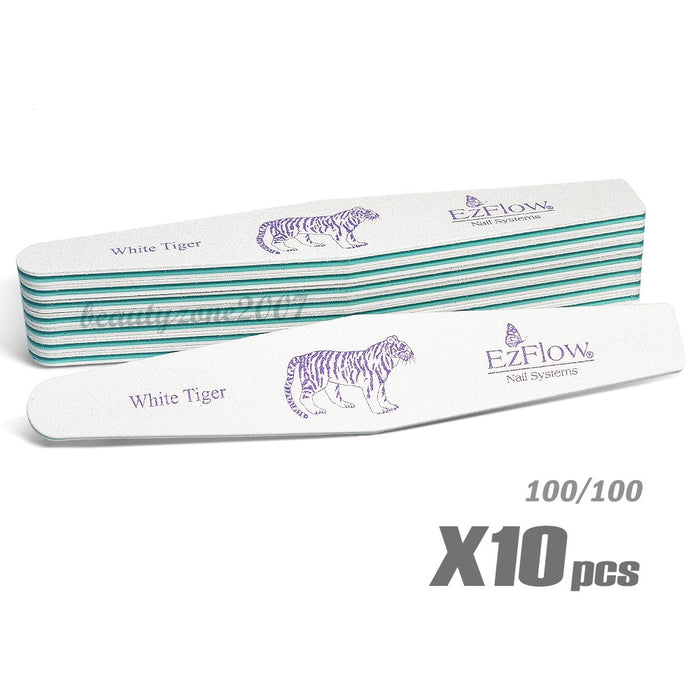 Ezflow White Tiger Nail Files 100/100 x 10ct for Acrylic UV Gel Dip Powder