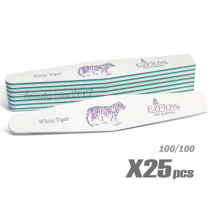 Ezflow White Tiger Nail Files 100/100 x 25ct for acrylic UV gel Dip Powder