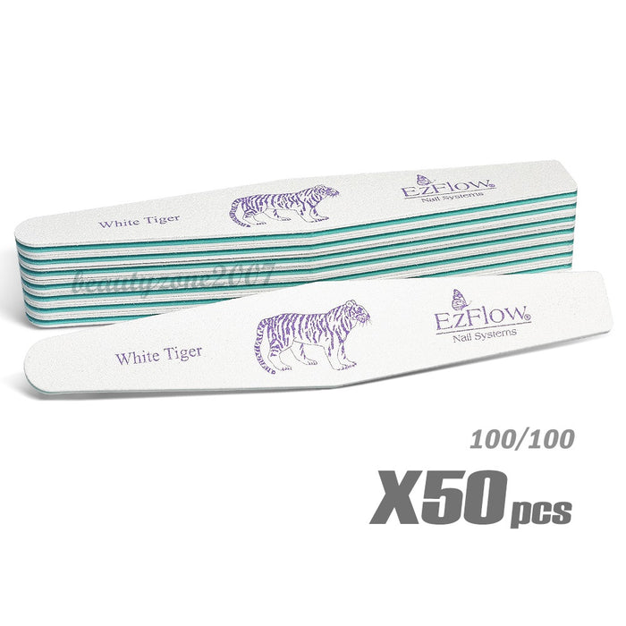 Ezflow White Tiger Nail Files 100/100 50 ct For Acrylic UV Gel Dip Powder
