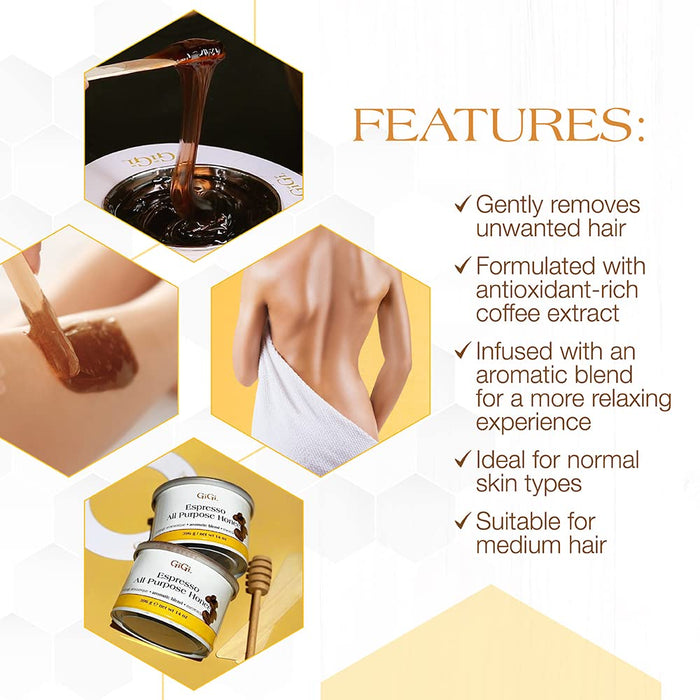 GiGi - Espresso All Purpose Honee Wax 14oz (Pack of 16)