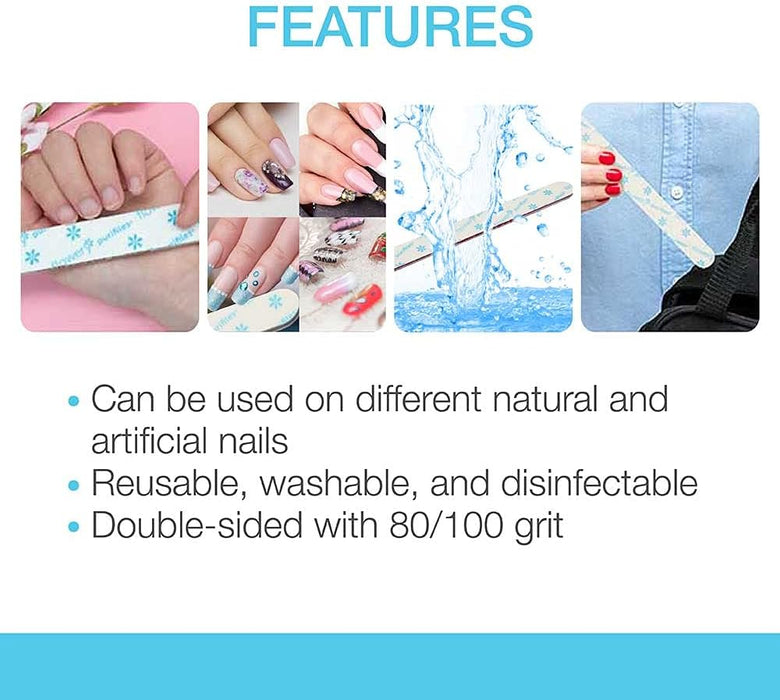 Flowery Purifiles Standard Pink Core Disinfectable Nail Files 80/100 Grit 20ct