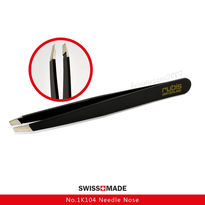 Rubis - 1K104 Slant Tip Tweezers - Black