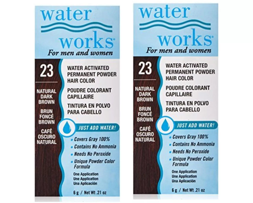 Water Works - Permanent Powder Hair Color - #23 Natural Dark Brown (2 Pack)