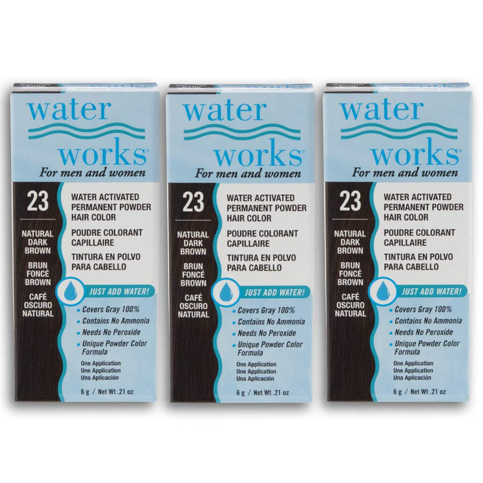 Water Works - Permanent Powder Hair Color - #23 Natural Dark Brown (3 Pack)