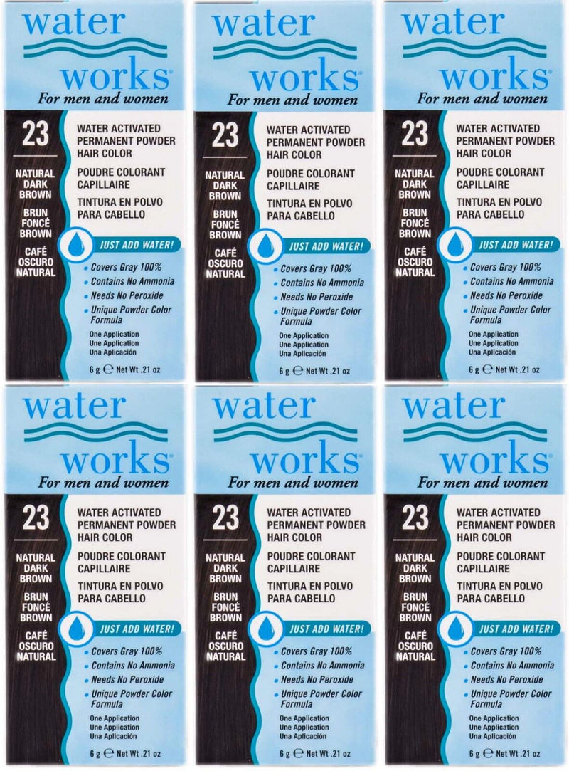 Water Works - Permanent Powder Hair Color - #23 Natural Dark Brown (6 Pack)