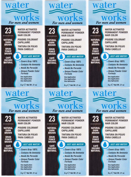 Water Works - Permanent Powder Hair Color - #23 Natural Dark Brown (6 Pack)