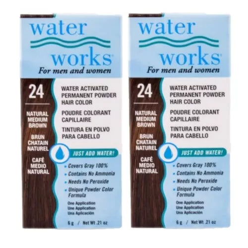Water Works - Permanent Powder Hair Color - #24 Natural Medium Brown (2 Pack)