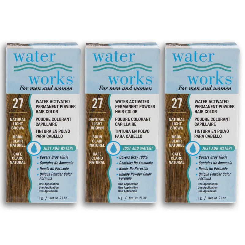 Water Works - Permanent Powder Hair Color - #27 Natural Light Brown (3 Pack)