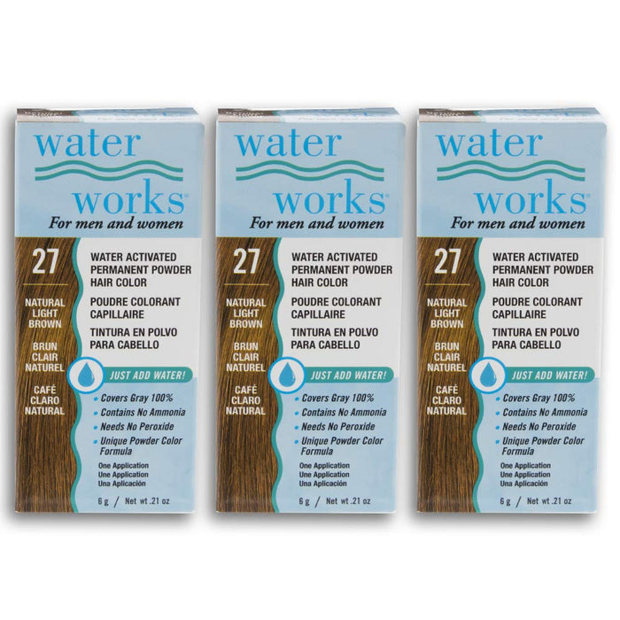 Water Works - Permanent Powder Hair Color - #27 Natural Light Brown (3 Pack)