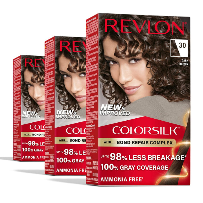 Revlon ColorSilk Permanent Hair Color #30 Dark Brown (3 Pack)