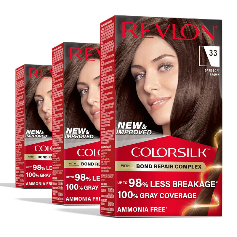 Revlon - ColorSilk Permanent Hair Color - #33 Dark Soft Brown (3 Pack)
