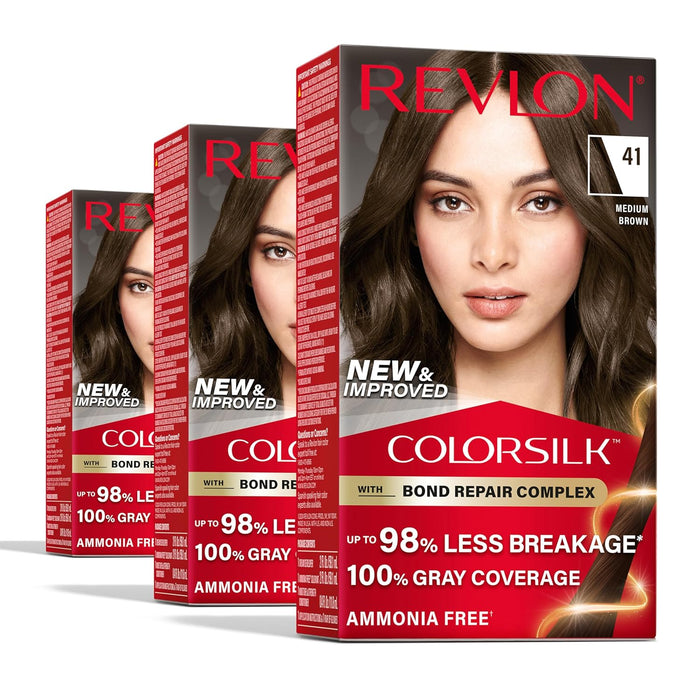 Revlon ColorSilk Permanent Hair Color #41 Medium Brown (3 Pack)