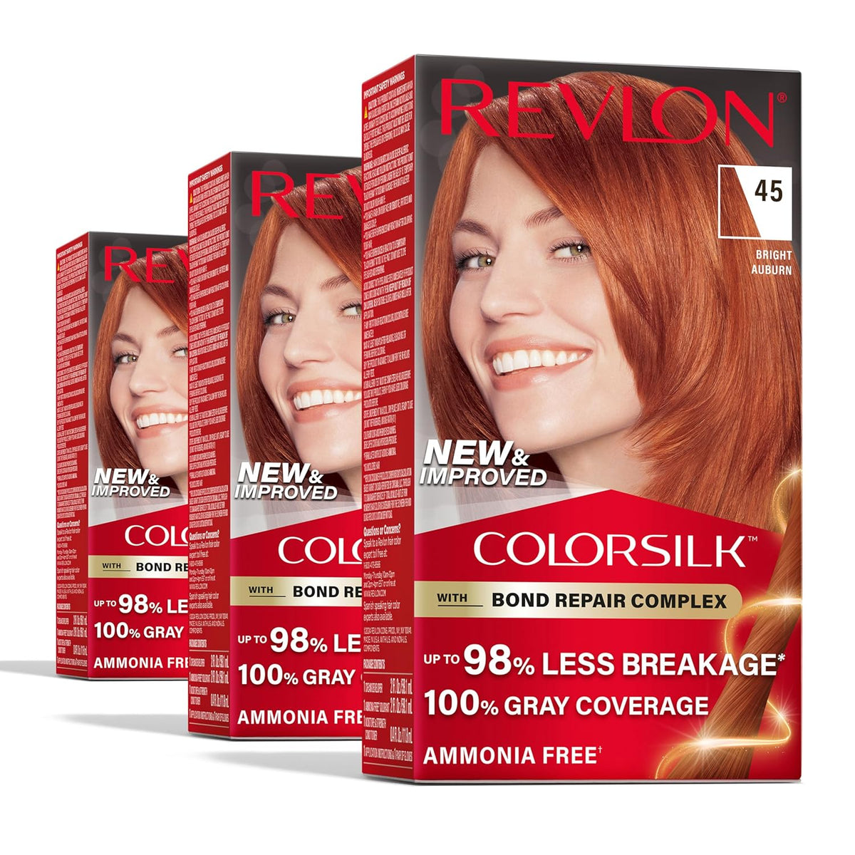 Revlon ColorSilk Permanent Hair Color #45 Bright Auburn (3 Pack ...