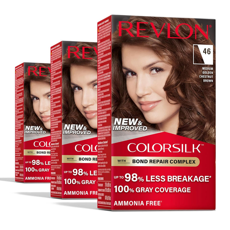 Revlon - ColorSilk Permanent Hair Color - #46 Medium Golden Chestnut Brown (3 Pack)