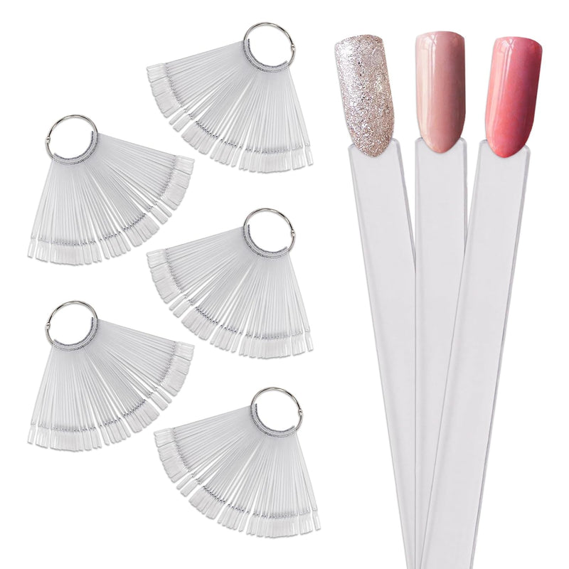 250 Nail Tips Clear Fan Display for Nail Art Design (5 Pack)