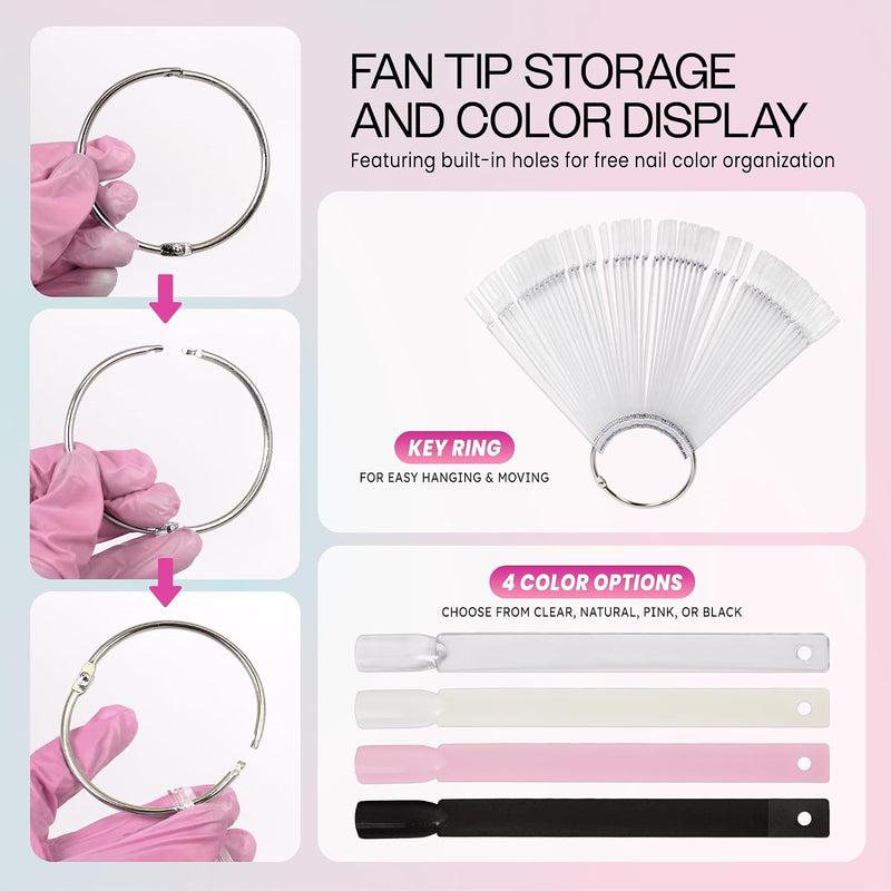 250 Nail Tips Clear Fan Display for Nail Art Design (5 Pack)