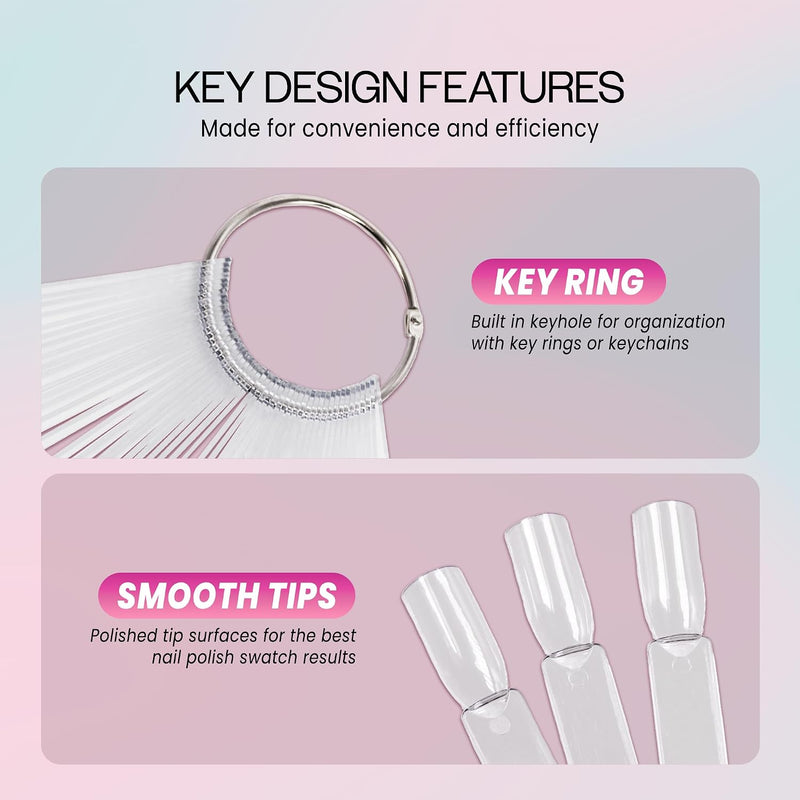250 Nail Tips Clear Fan Display for Nail Art Design (5 Pack)