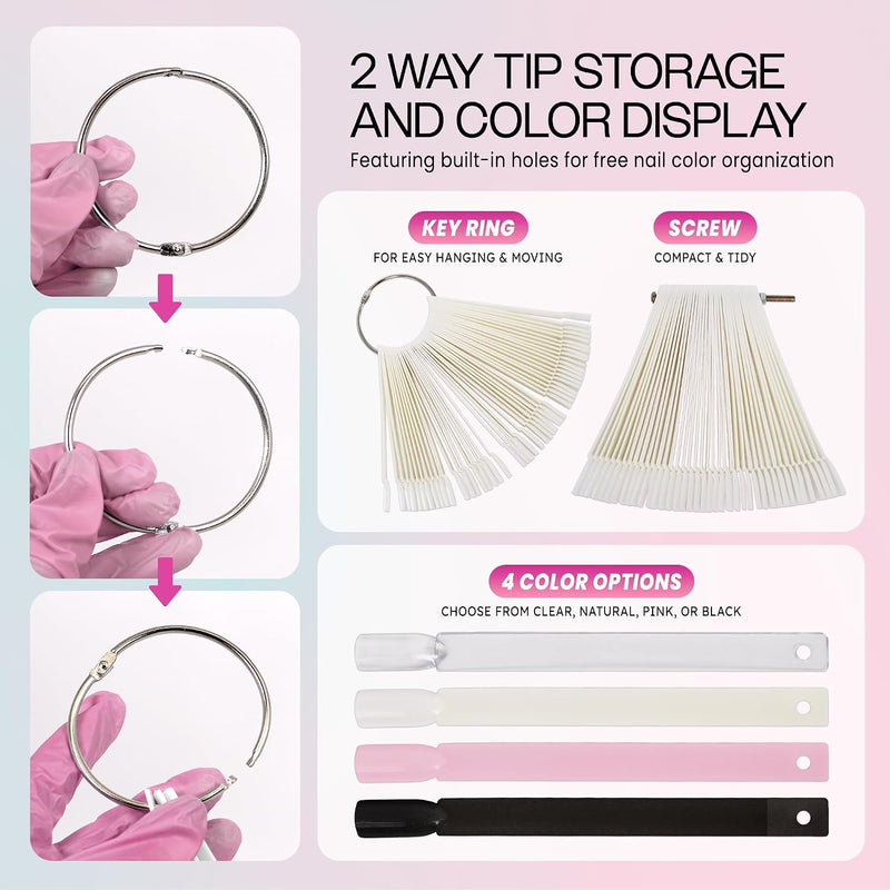 250 Nail Tips Natural Fan Display for Nail Art Design (5 Pack)