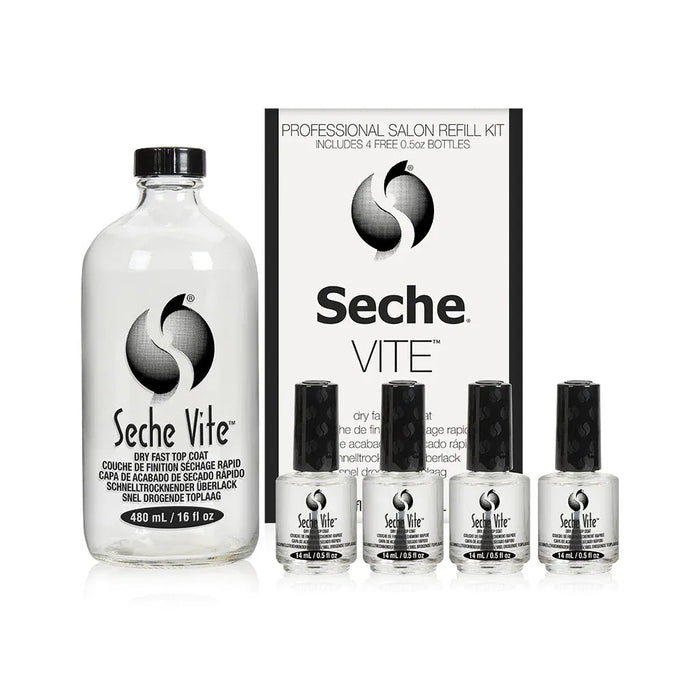 Seche Vite Dry Fast Top Coat Professional Refill Kit 16oz + 4 FREE 0.5oz