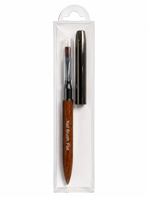Professional Gel Nail Brush Flat #6 80005 Brown Sandalwood Handle professional flat gel nail brush image 2