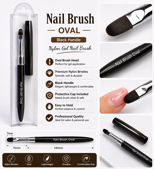 Professional Gel Nail Brush Oval #6 80008 Black Sandalwood Handle professional oval gel nail brush