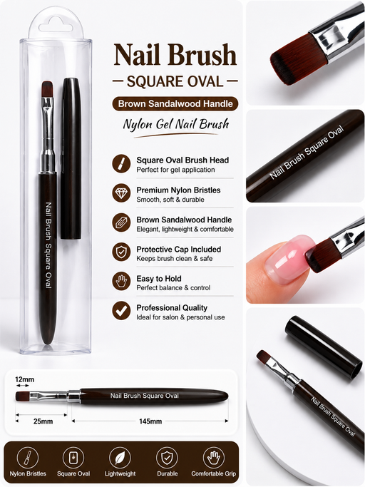 Professional Gel Nail Brush Square Oval #6 80009 Black Sandalwood Handle professional square-oval gel nail brush