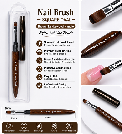 Professional Gel Nail Brush Square Oval #6 80009 Brown Sandalwood Handle professional square-oval gel nail brush