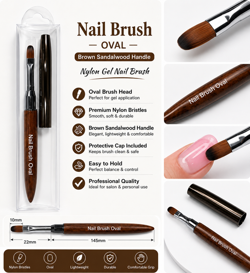 Professional Gel Nail Brush Oval #6 80008 Brown Sandalwood Handle professional oval gel nail brush