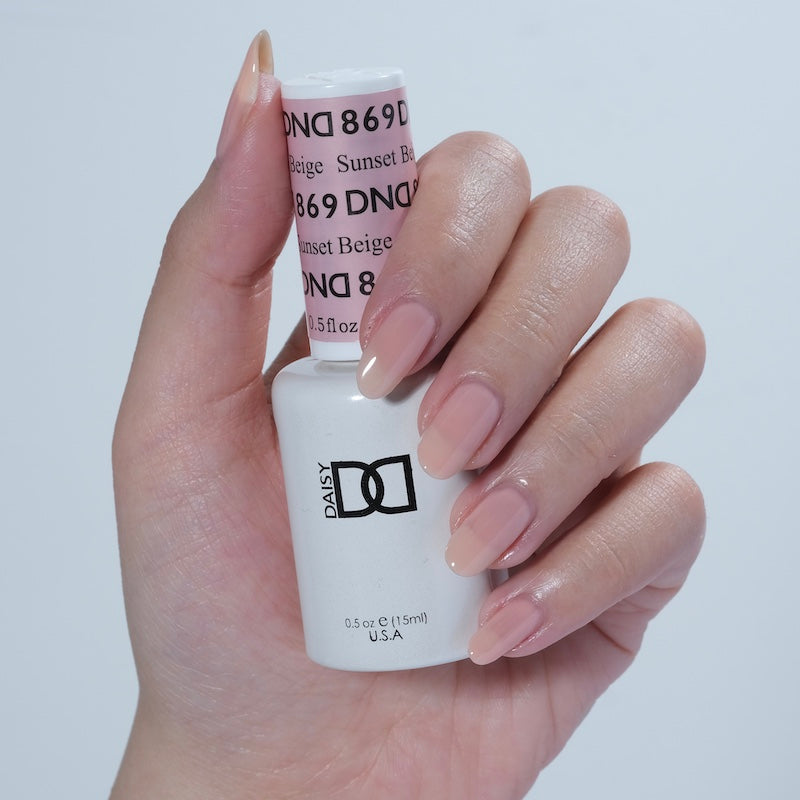 Gel y laca DND n.° 869 Beige Atardecer – 14 ml (0,5 fl oz) Removible con luz UV/LED