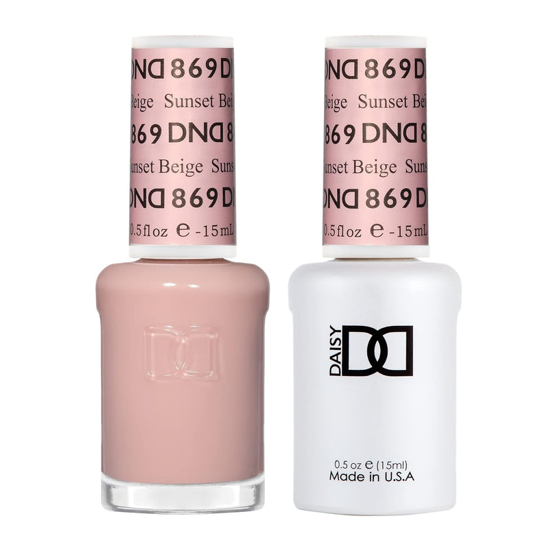 Gel y laca DND n.° 869 Beige Atardecer – 14 ml (0,5 fl oz) Removible con luz UV/LED