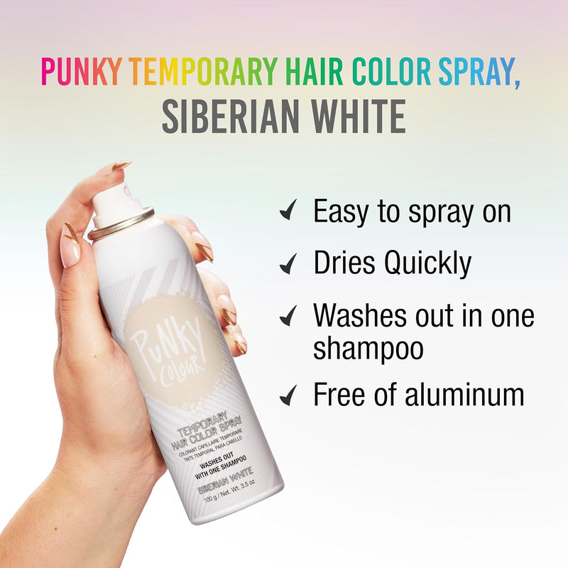 Punky Colour - Temporary Hair Color Spray - Siberian White 3.5 oz (2 Pack)