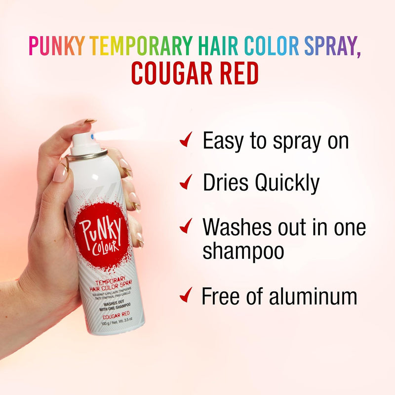 Punky Colour - Temporary Hair Color Spray - Cougar Red 3.5 oz (2 Pack)