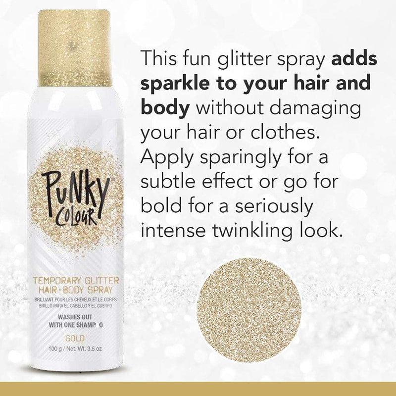 Punky Colour - Temporary Hair + Body Spray - Gold Glitter 3.5 fl oz (2 Pack)