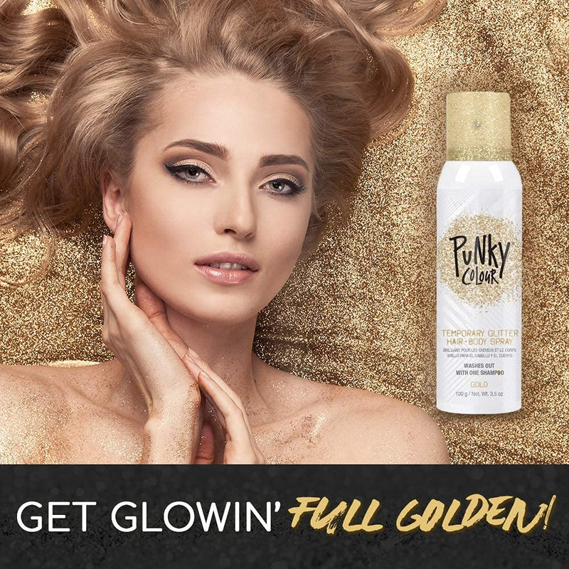 Punky Colour - Temporary Hair + Body Spray - Gold Glitter 3.5 fl oz (2 Pack)