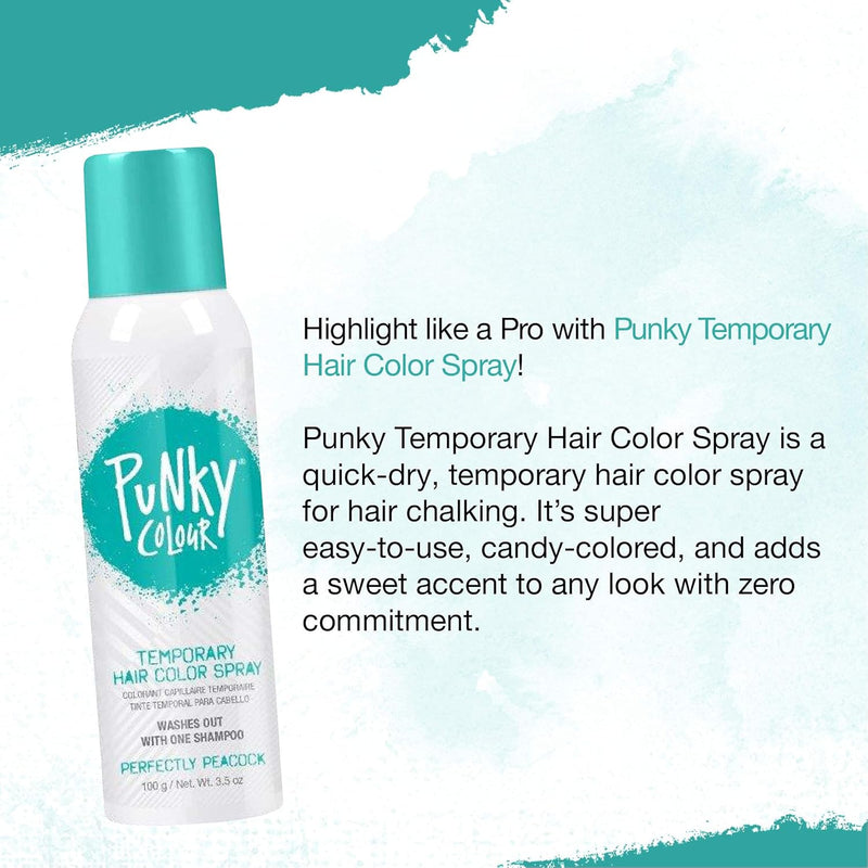 Punky Colour - Temporary Hair Color Spray - Perfectly Peacock 3.5 fl oz (2 Pack)