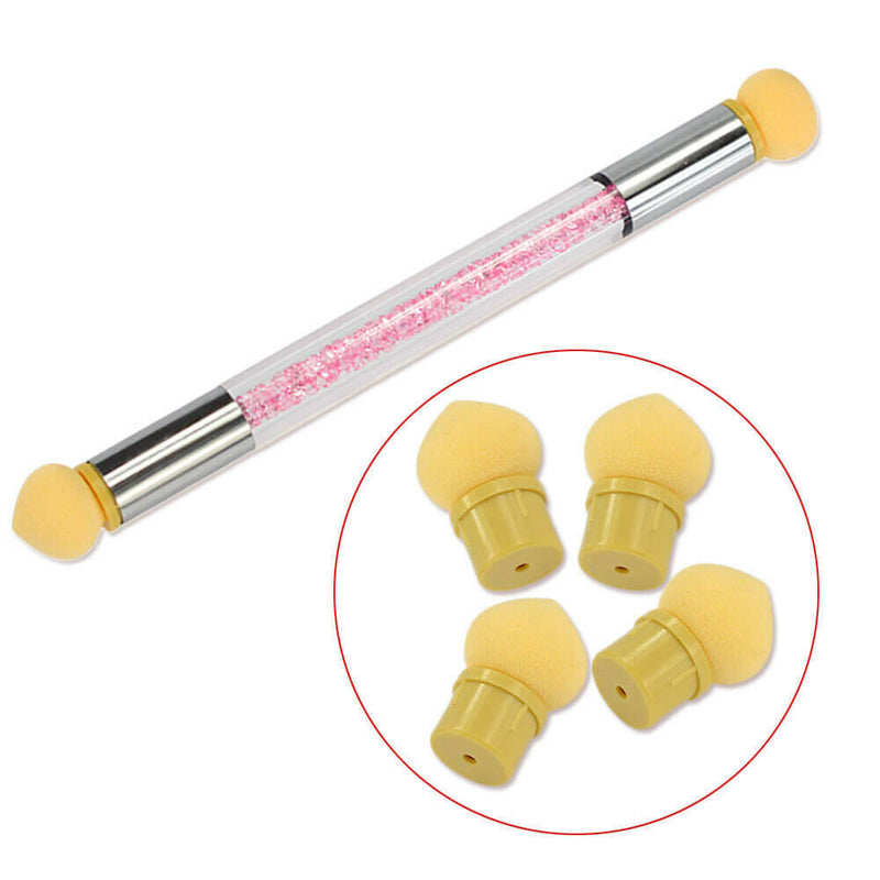 Pincel de polvo para pintura degradada con doble cabezal y esponja para decoración de uñas
