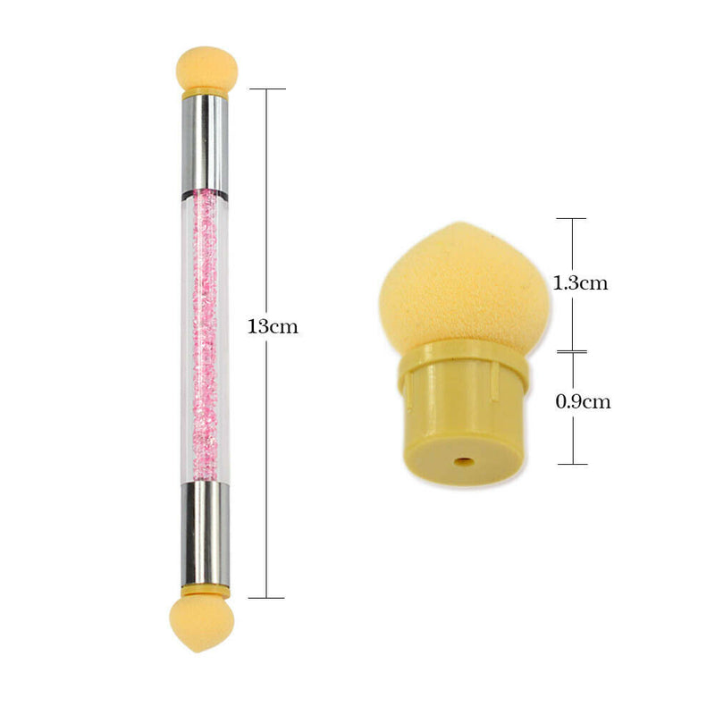 Pincel de polvo para pintura degradada con doble cabezal y esponja para decoración de uñas