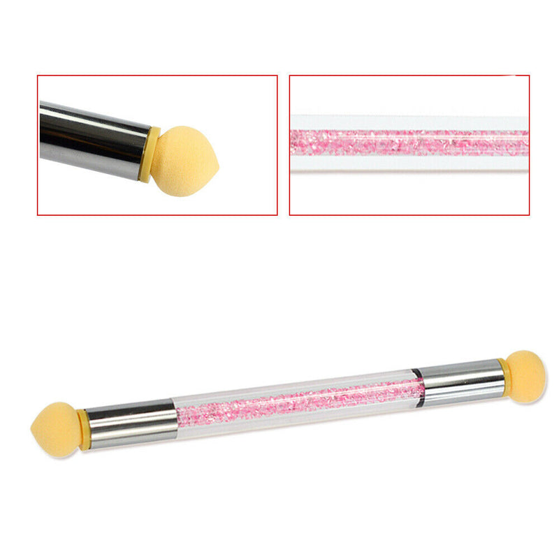 Pincel de polvo para pintura degradada con doble cabezal y esponja para decoración de uñas