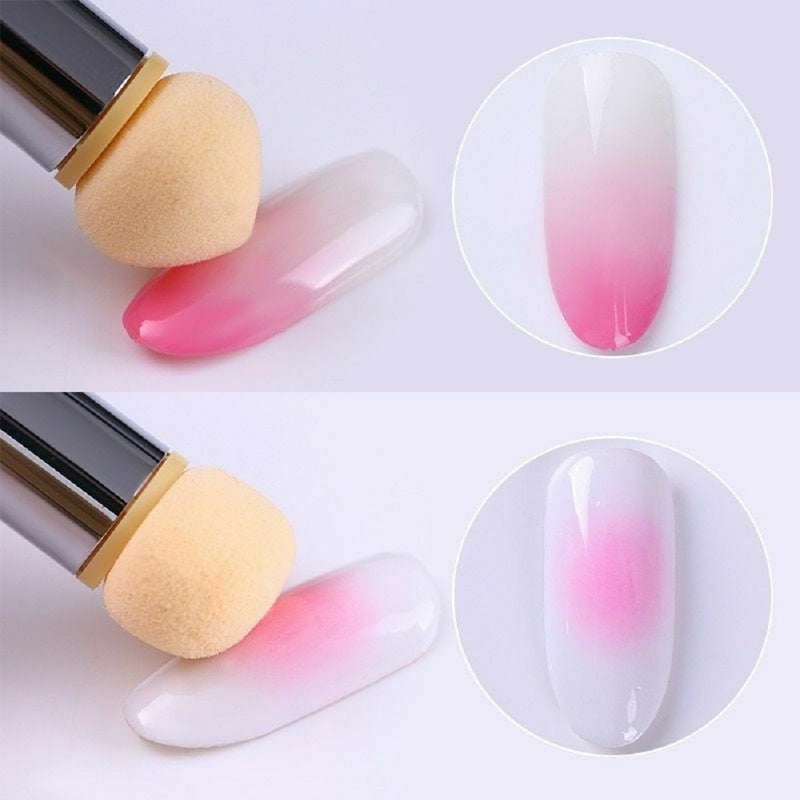 Pincel de polvo para pintura degradada con doble cabezal y esponja para decoración de uñas