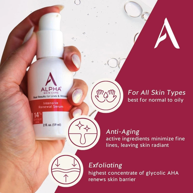 Alpha Skin Care Renewal Serum Concentrated with 14% Glycolic AHA 2oz (2 pack)