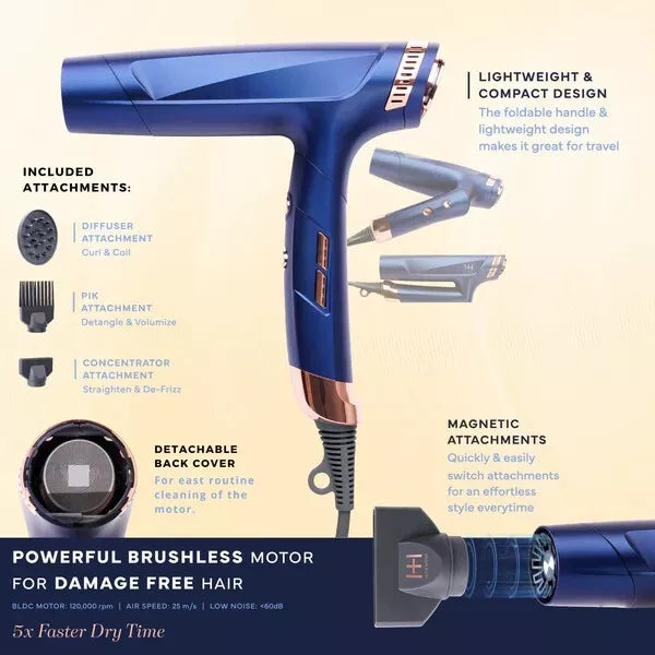 Annie Hot & Hotter Powerflow Foldable Brushless Hair Dryer #5889