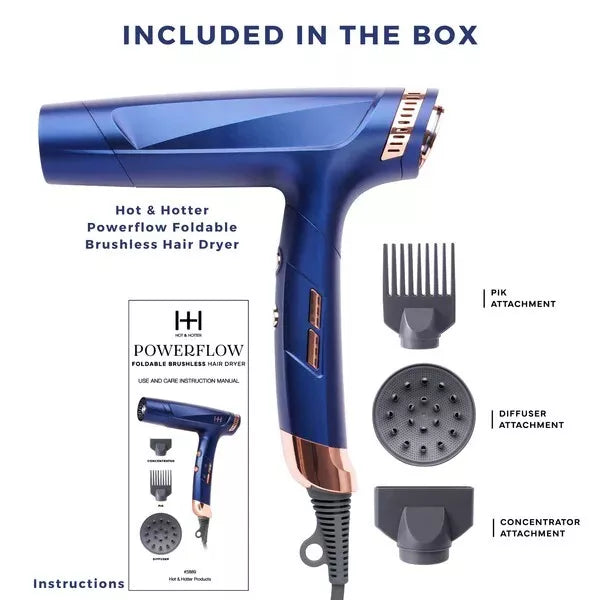 Annie Hot & Hotter Powerflow Foldable Brushless Hair Dryer #5889