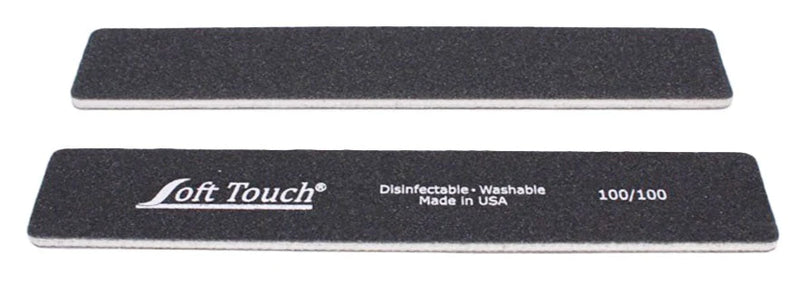 Lima de uñas cuadrada jumbo negra Soft Touch de 7" (18,8 cm), grano grueso/grueso 100/100, 50 unidades.