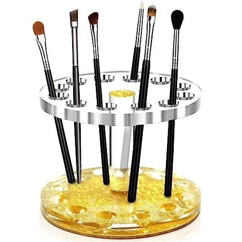 Soporte para pinceles de uñas acrílicas con 12 orificios y soporte para pinceles de maquillaje (dorado)