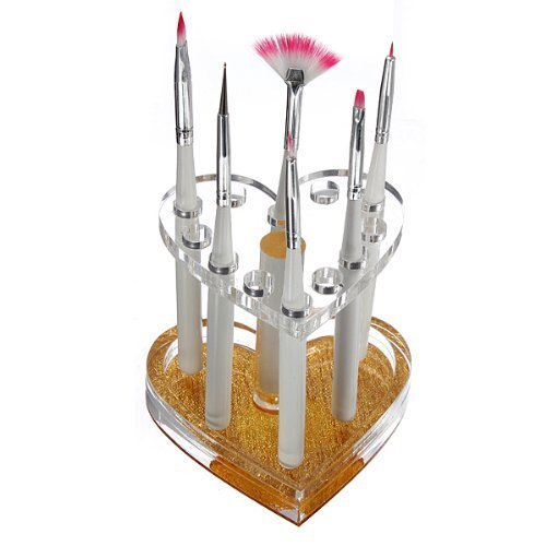 Makeup Nail 12 Holes Acrylic Gel Brush Pen Holder Heart - Gold
