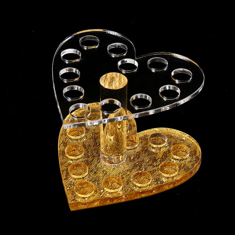 Makeup Nail 12 Holes Acrylic Gel Brush Pen Holder Heart - Gold