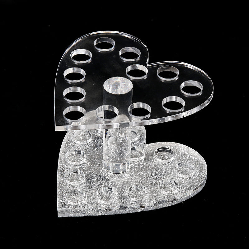 Makeup Nail 12 Holes Acrylic Gel Brush Pen Holder Heart - Silver