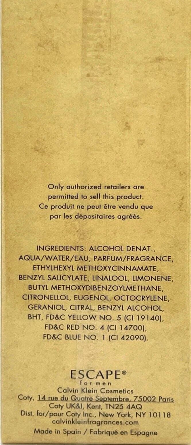 Calvin Klein - Escape - For Men Eau De Toilette Spray 3.3 Oz